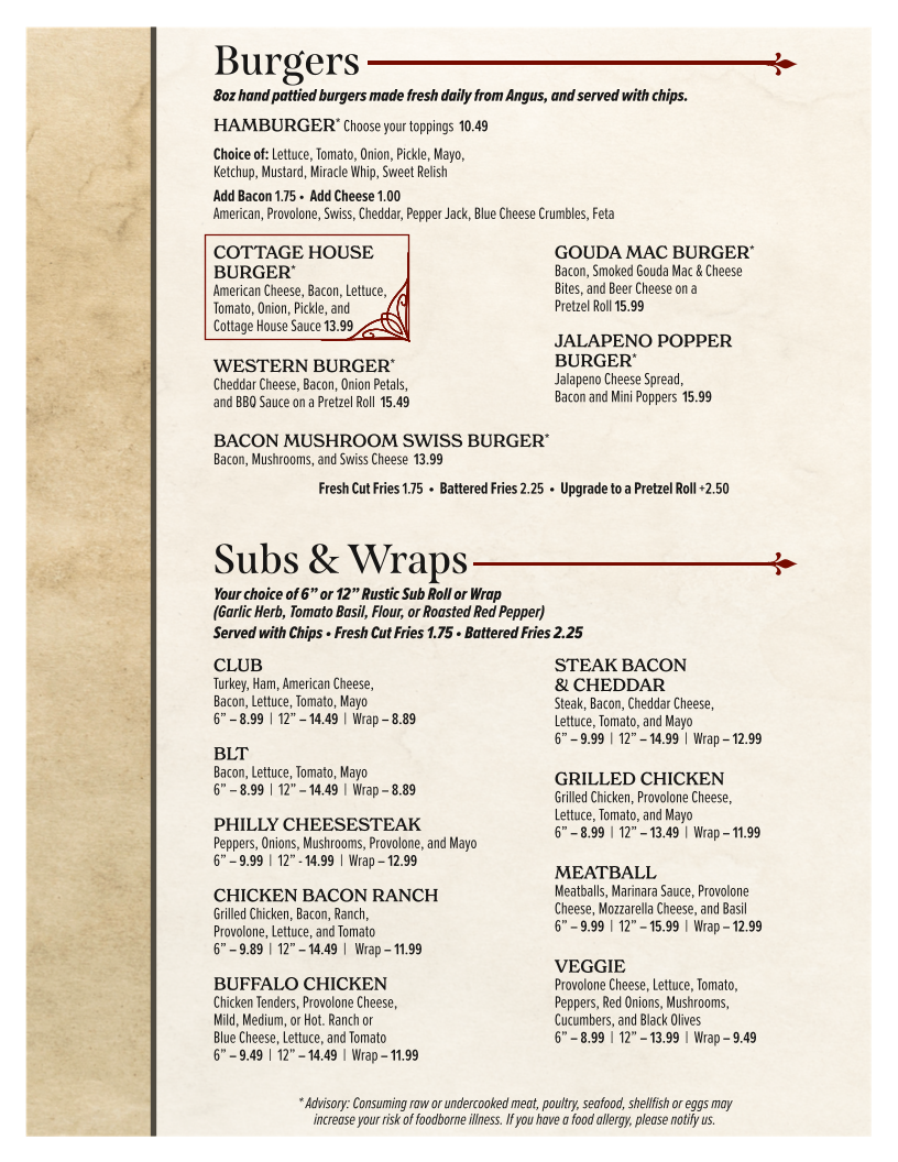 The Cottage House Restaurant Photo Menu 5