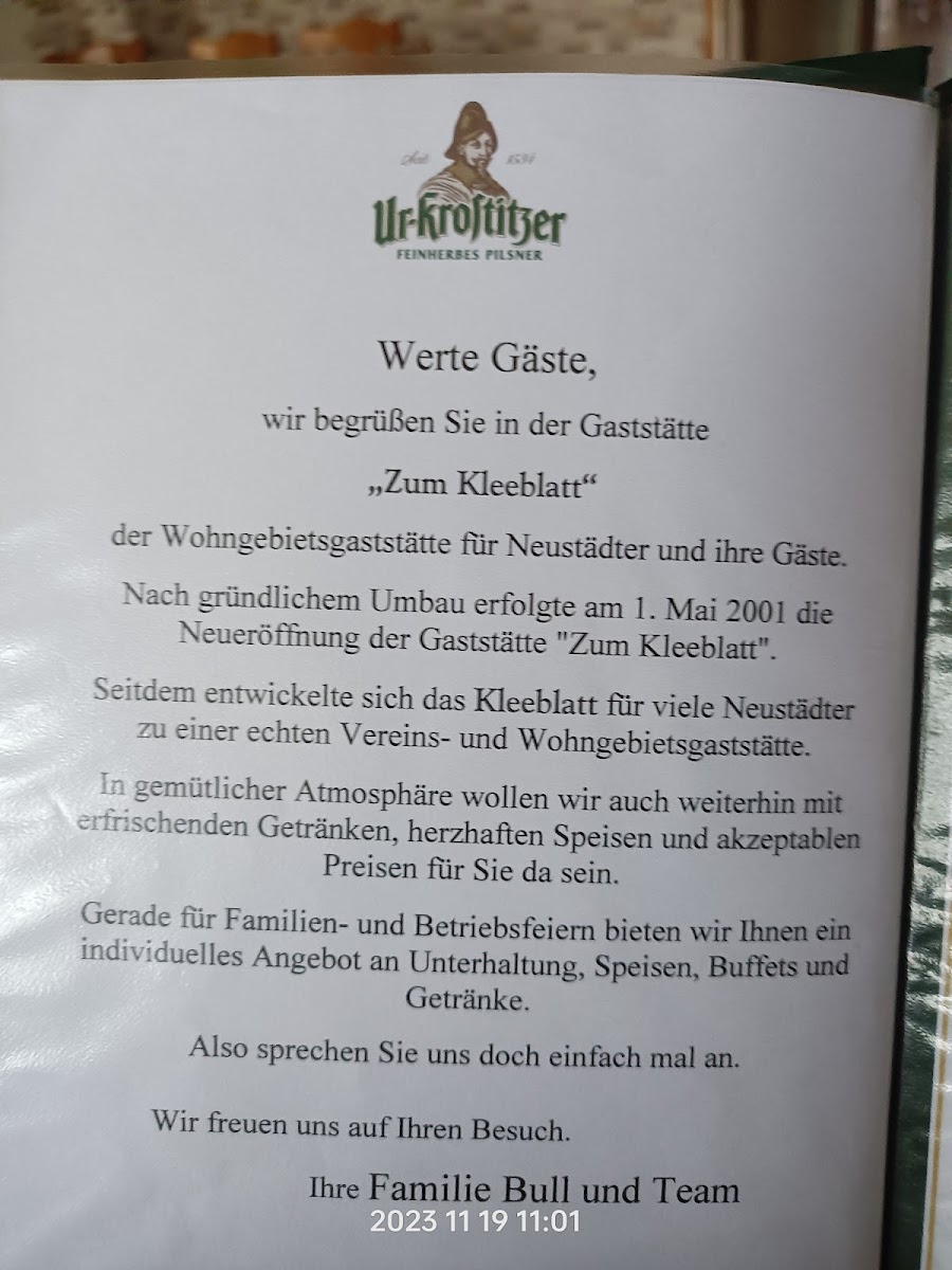 Gaststätte 'Zum Kleeblatt' Photo Menu 2