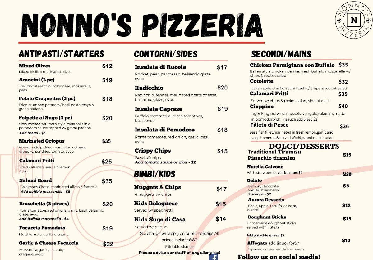 Nonno's Pizzeria Photo Menu 1