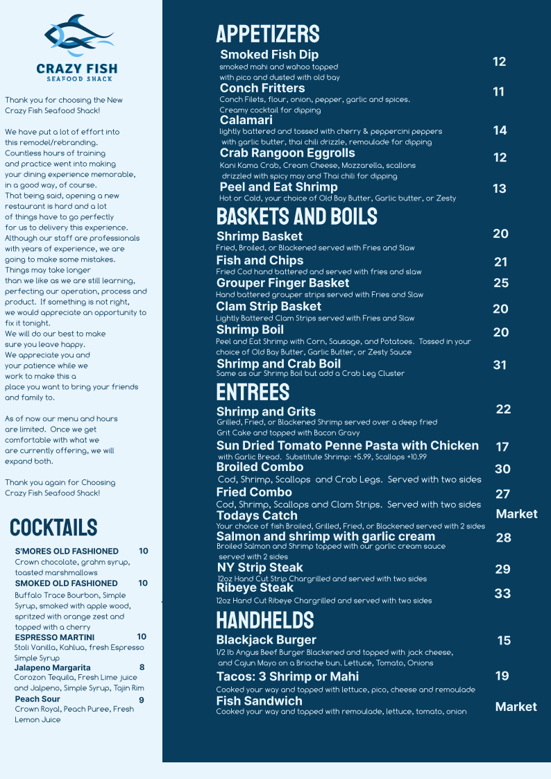 Crazy Fish Seafood Shack Photo Menu 1