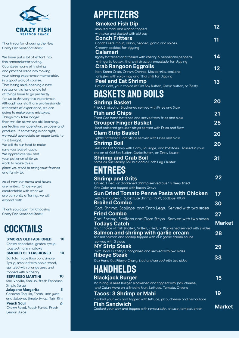 Crazy Fish Seafood Shack Photo Menu 2