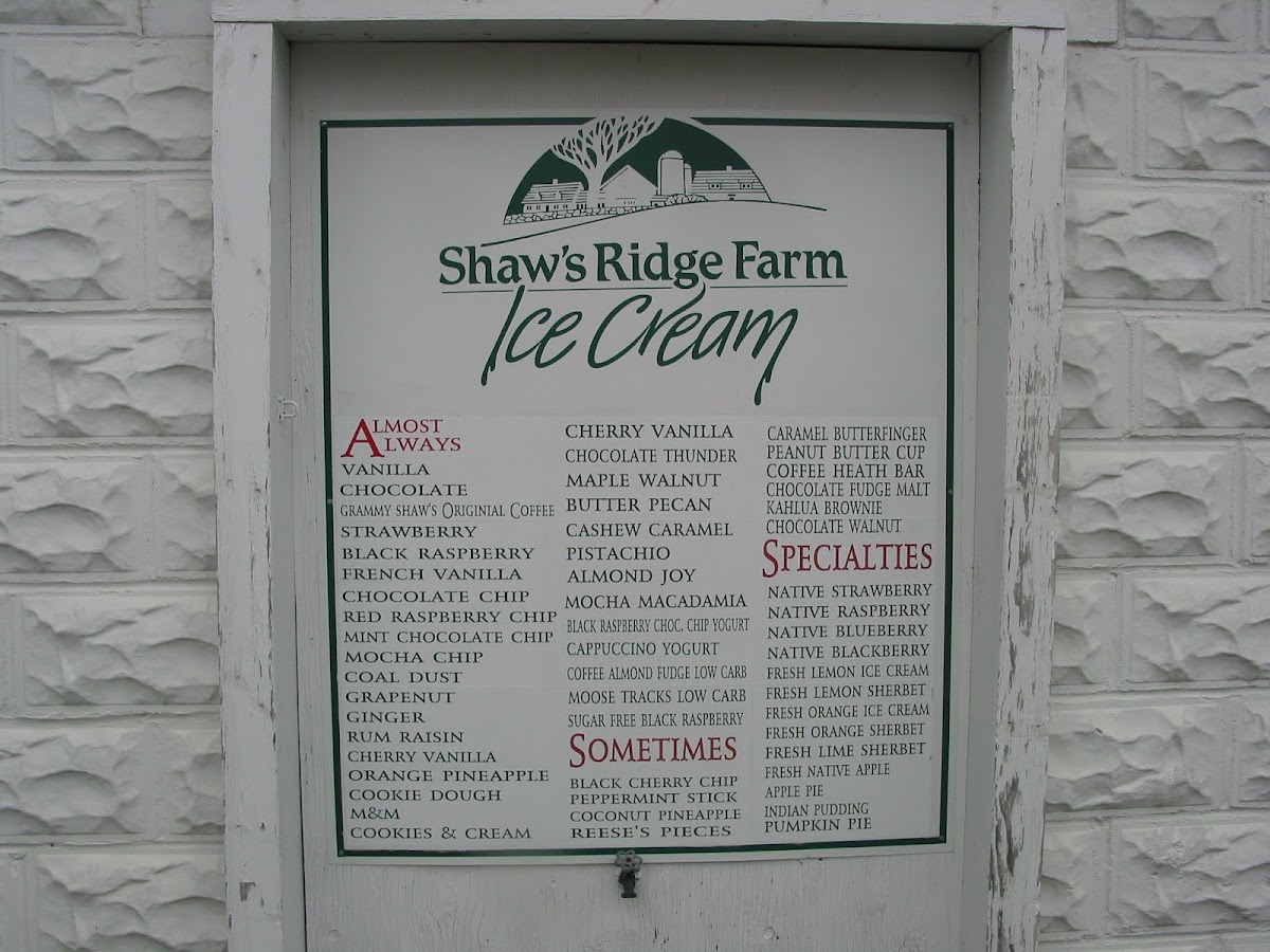 Shaw's Ridge Farm Ice Cream, BBQ & Mini-Golf Photo Menu 1
