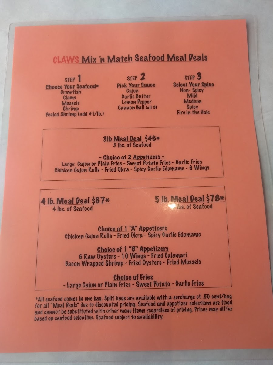 Claws Restaurant Photo Menu 10