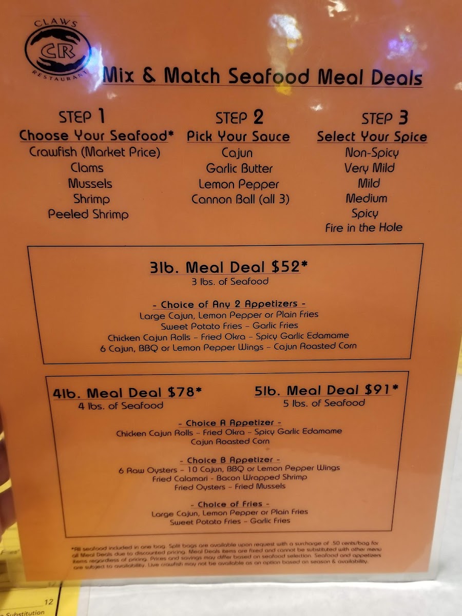 Claws Restaurant Photo Menu 2