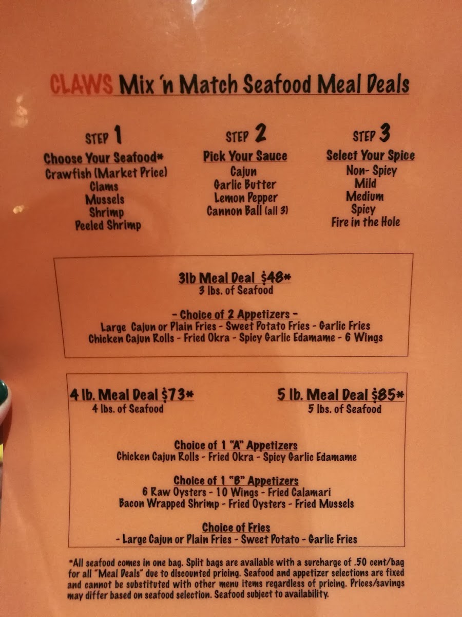Claws Restaurant Photo Menu 3