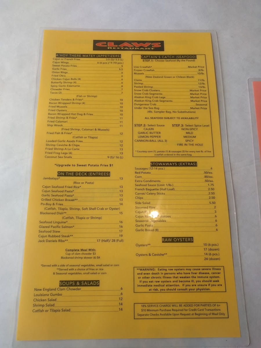 Claws Restaurant Photo Menu 5