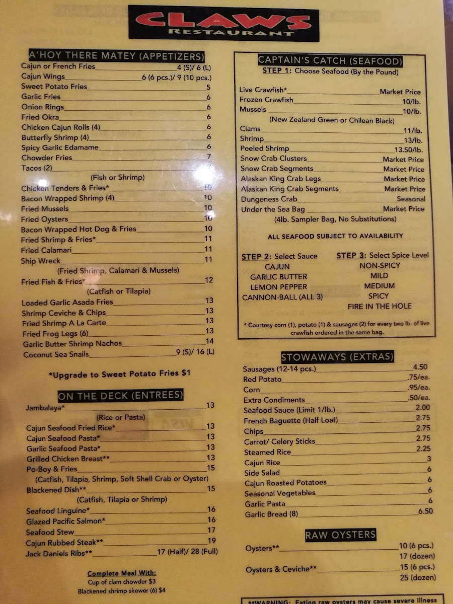Claws Restaurant Photo Menu 6