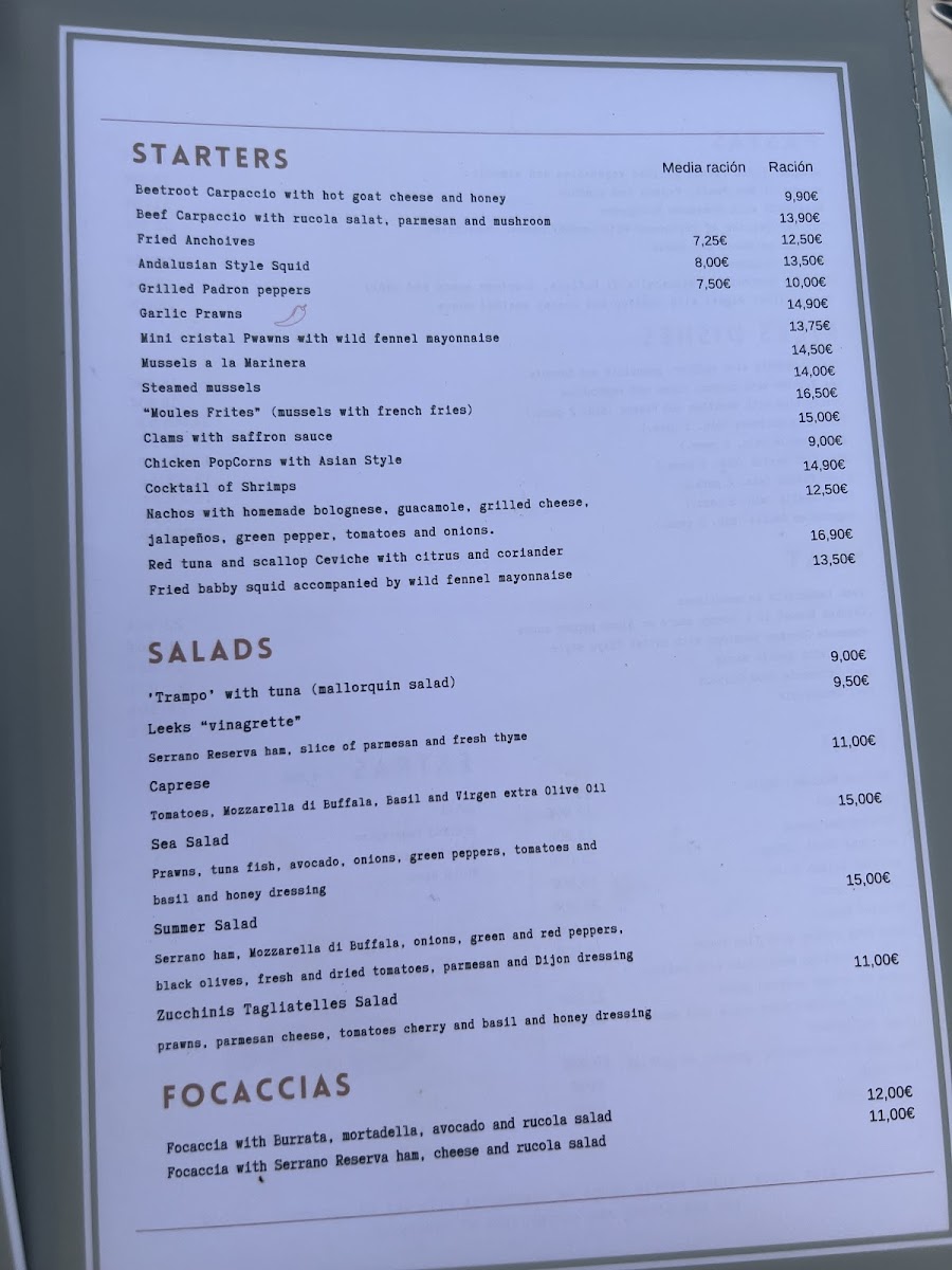 Restaurante Playa ( Colonia de sant Pere) Photo Menu 2