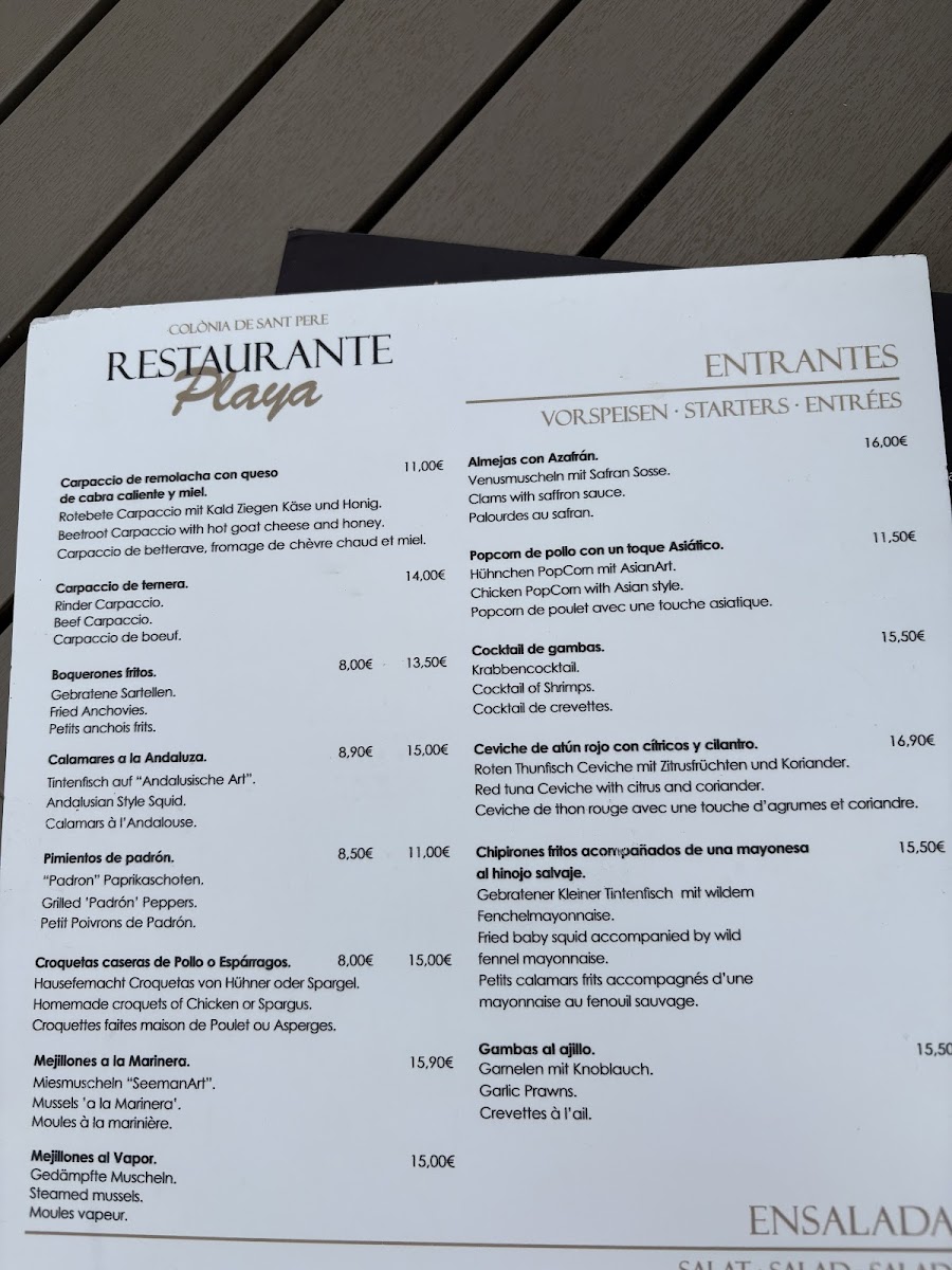 Restaurante Playa ( Colonia de sant Pere) Photo Menu 3