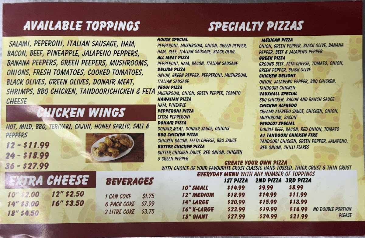 A1 Pizza Vauxhall Photo Menu 1