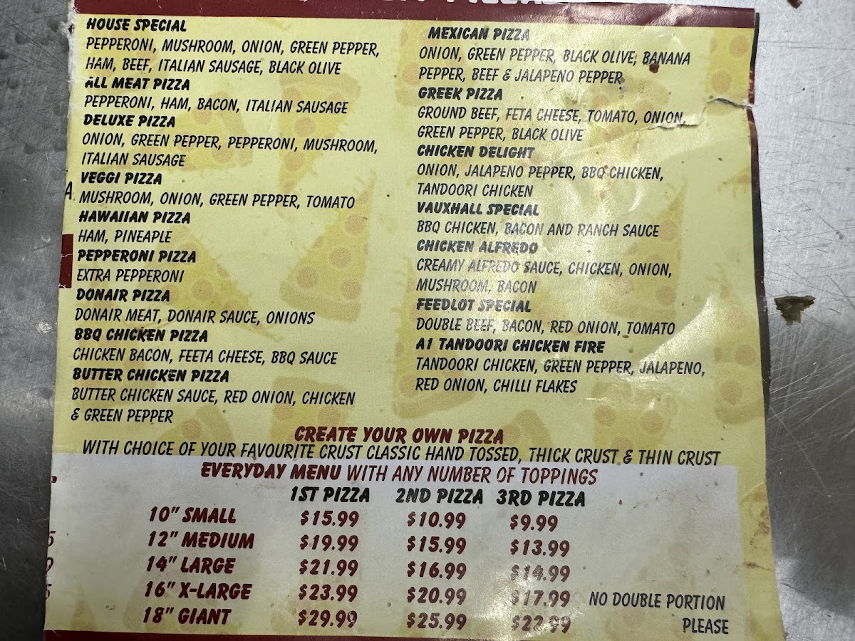 A1 Pizza Vauxhall Photo Menu 2