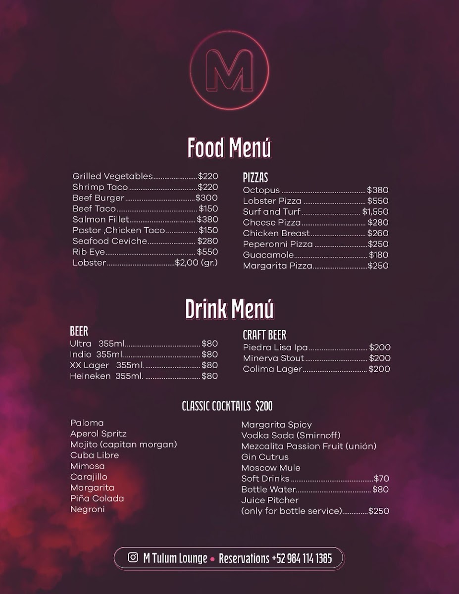 M tulum Hookah & Pool Lounge Photo Menu 2