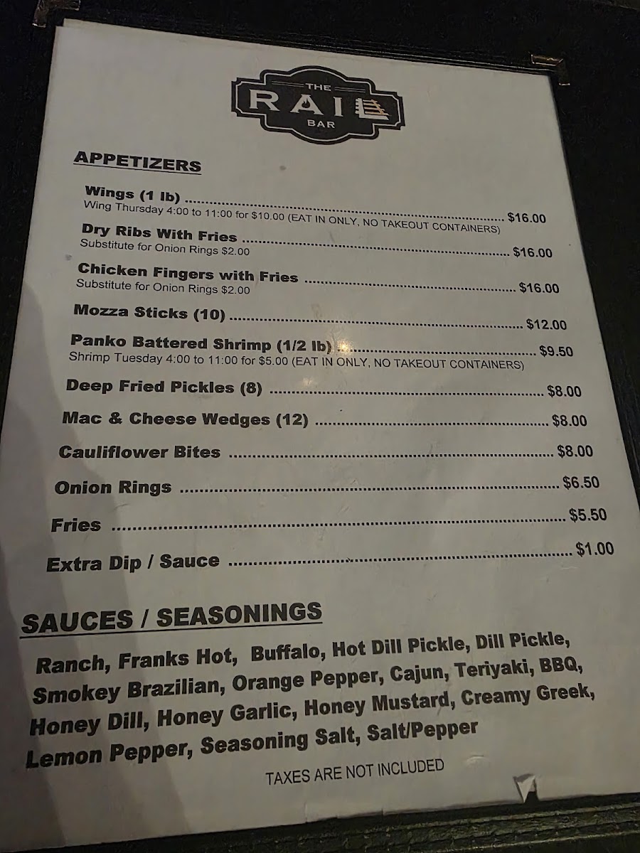 The Rail Bar And Grill Photo Menu 1