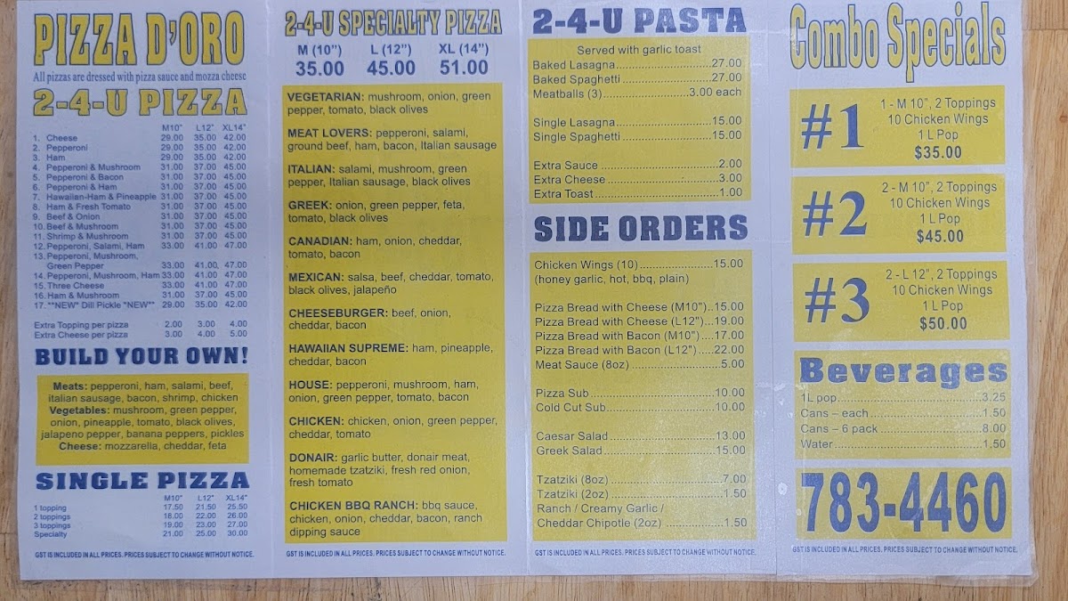 Pizza D'oro Pizza & Pasta Photo Menu 1