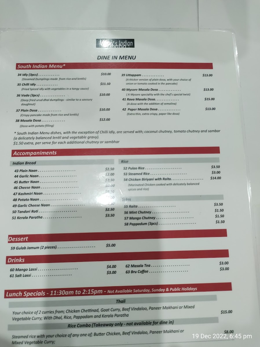 Vino's Indian Dhaba Photo Menu 5