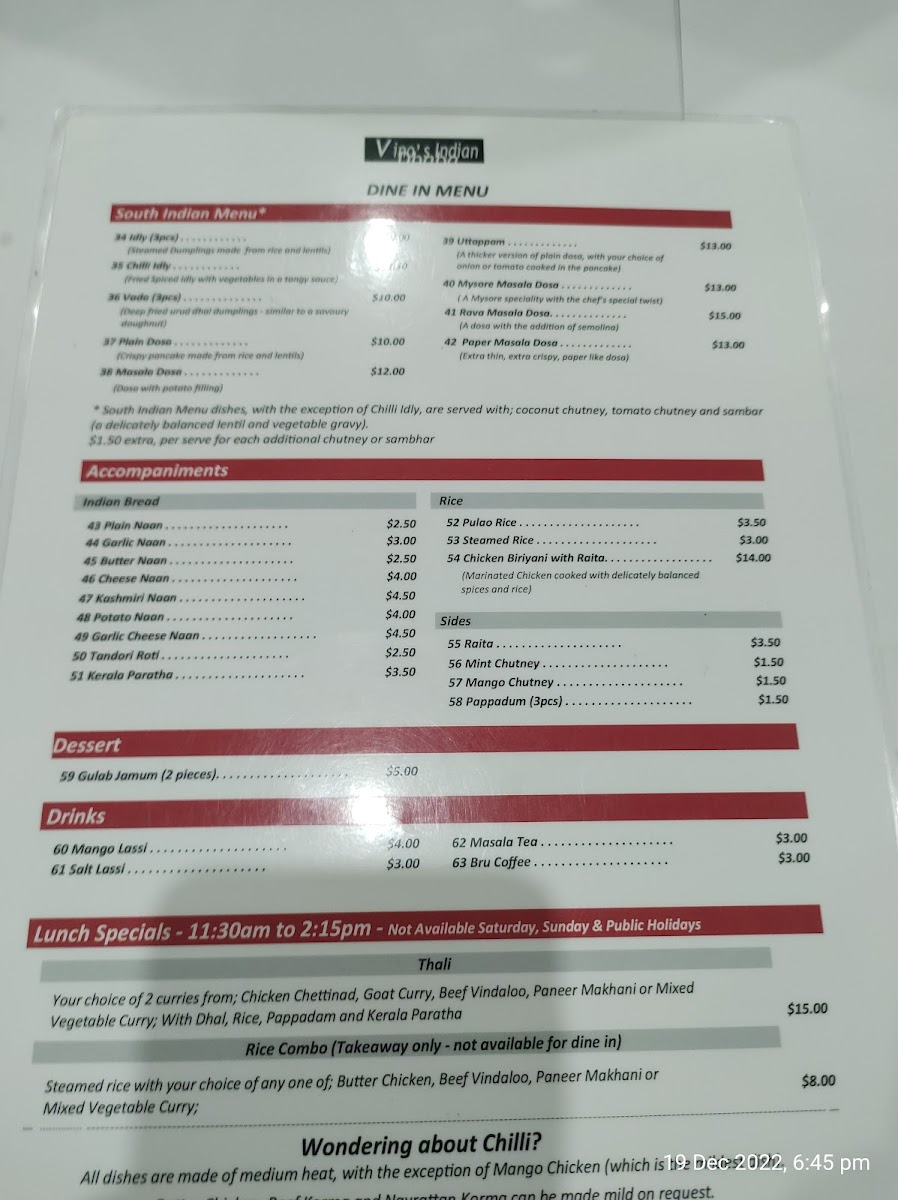Vino's Indian Dhaba Photo Menu 8