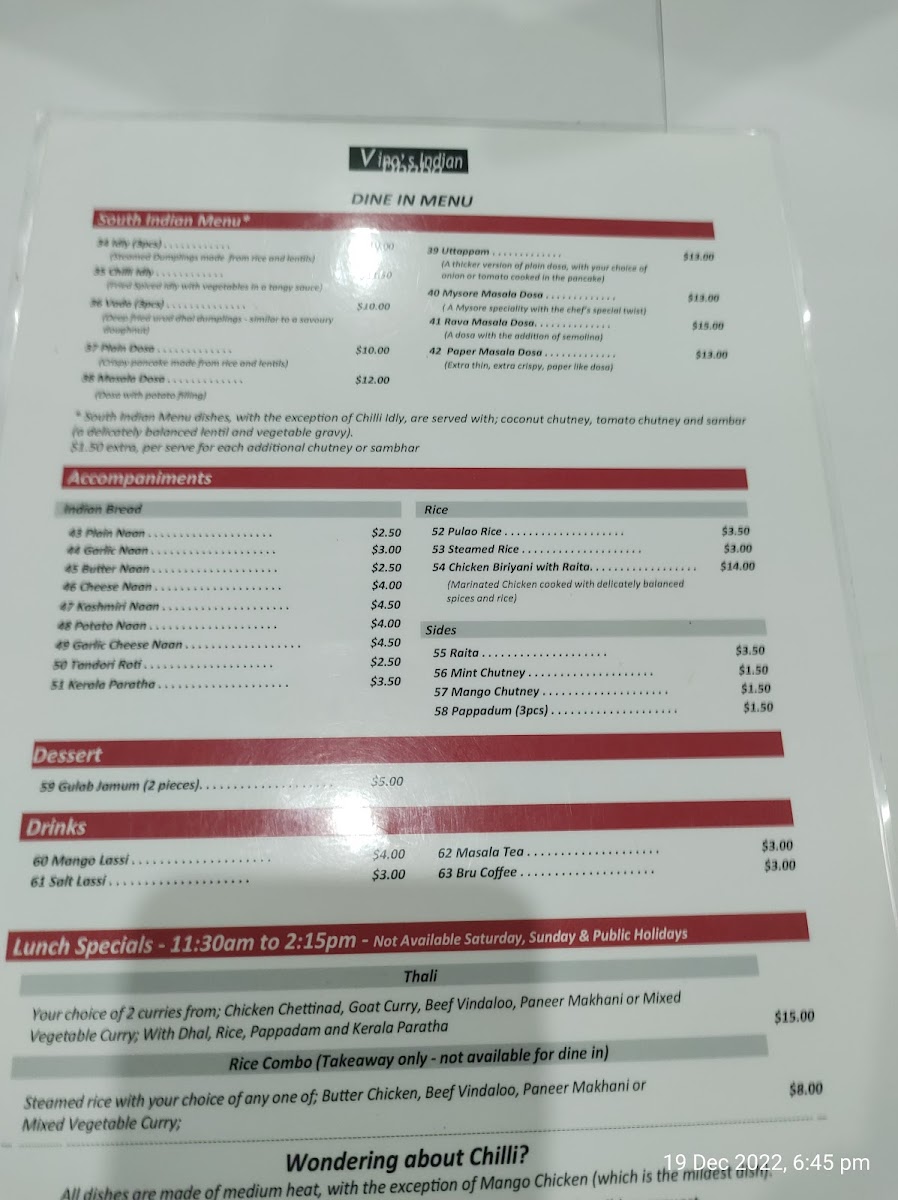 Vino's Indian Dhaba Photo Menu 9
