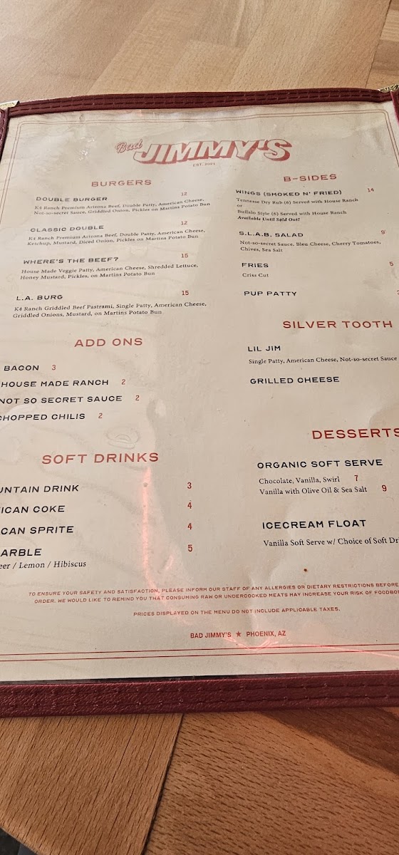 Bad Jimmy's Scottsdale Photo Menu 5