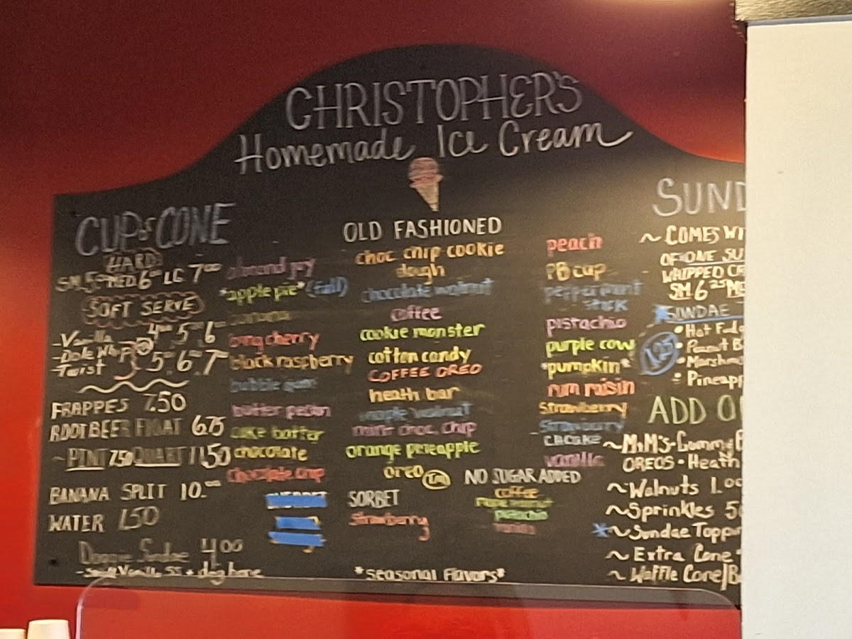 Christopher's Homemade Ice Cream Photo Menu 2