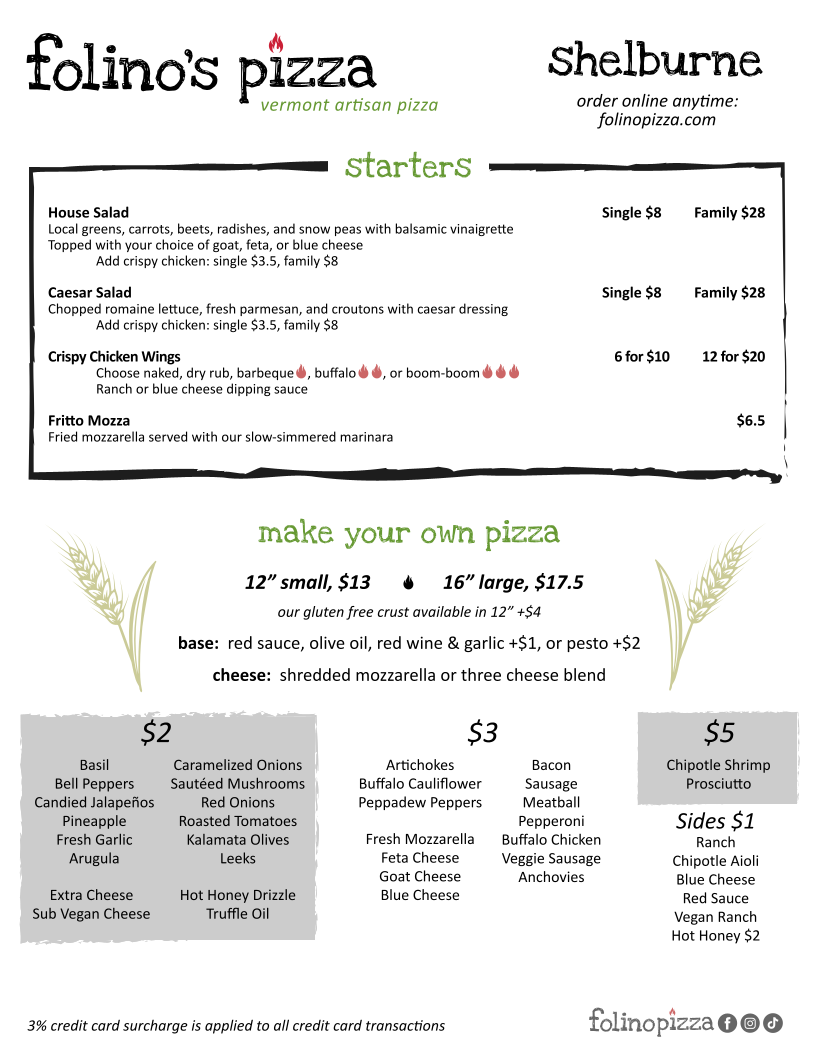 Folino's Pizza - Shelburne Photo Menu 1