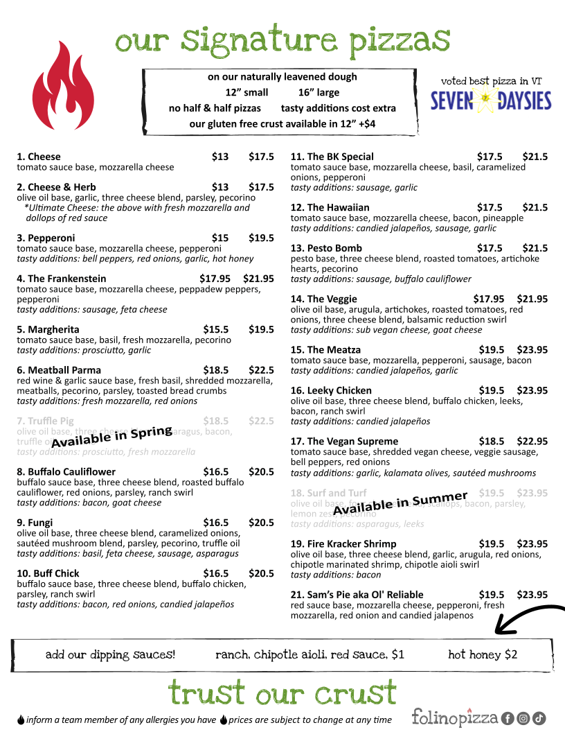 Folino's Pizza - Shelburne Photo Menu 2
