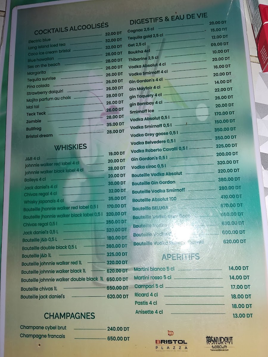 Restaurant Bristol Plazza Hammam Sousse Photo Menu 1
