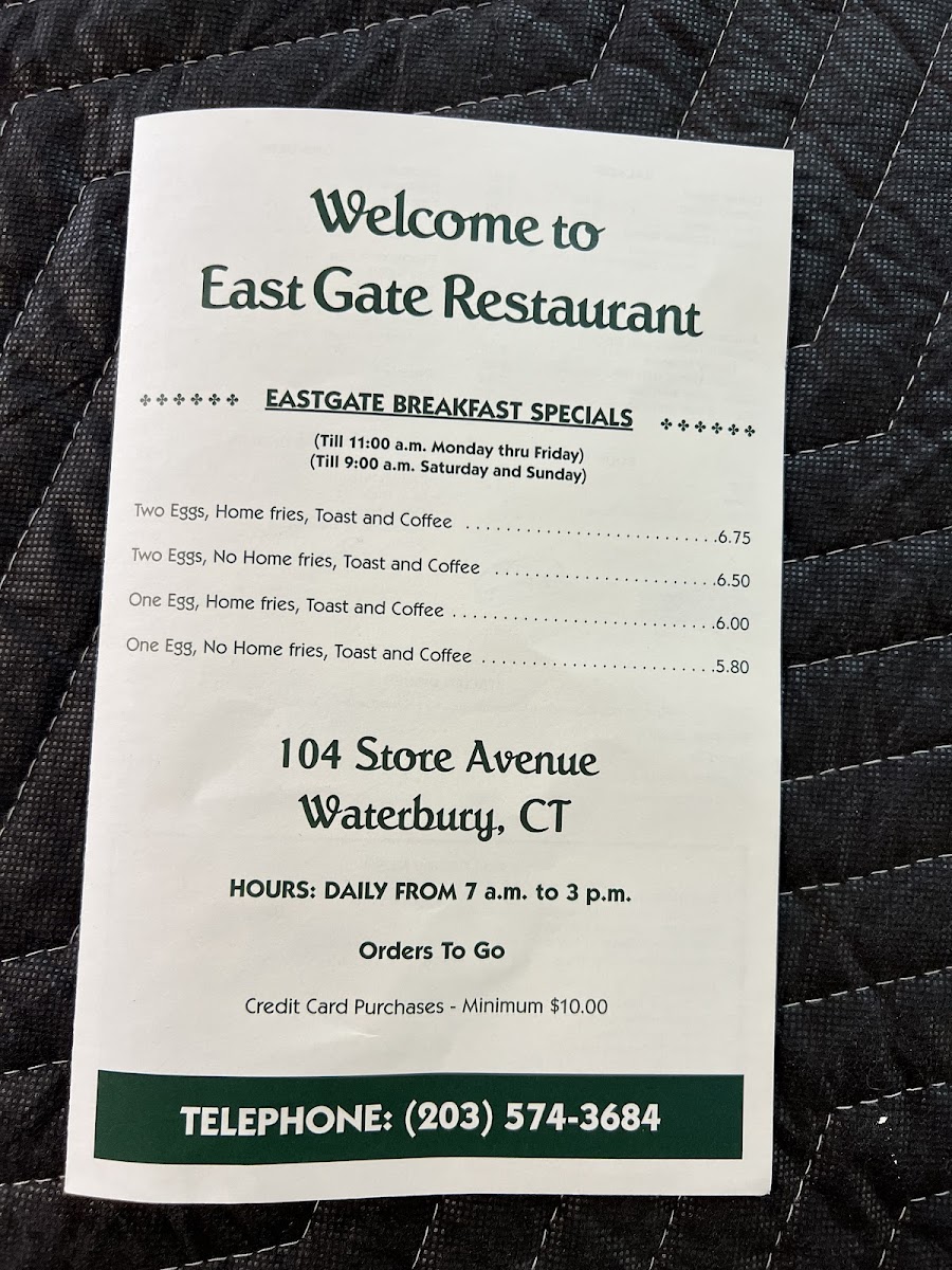 East Gate Luncheonette Photo Menu 5