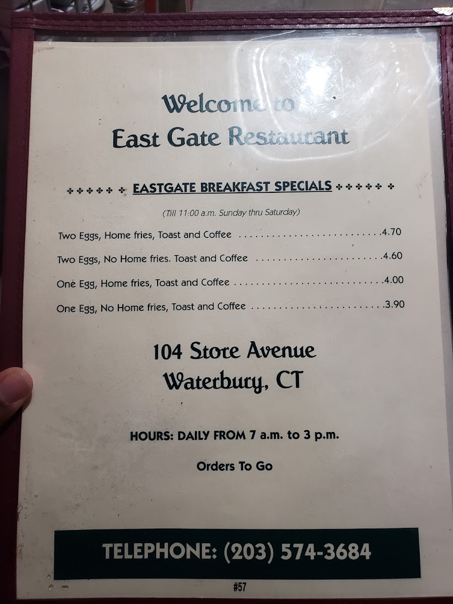 East Gate Luncheonette Photo Menu 6