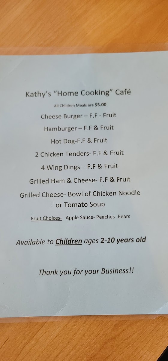 Kathy's Home Cooking Cafe Photo Menu 2