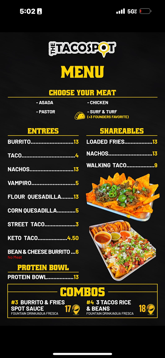 The Taco Spot (Tucson) Photo Menu 1