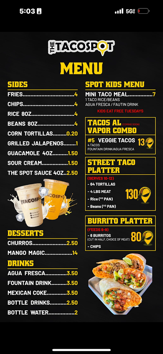 The Taco Spot (Tucson) Photo Menu 2