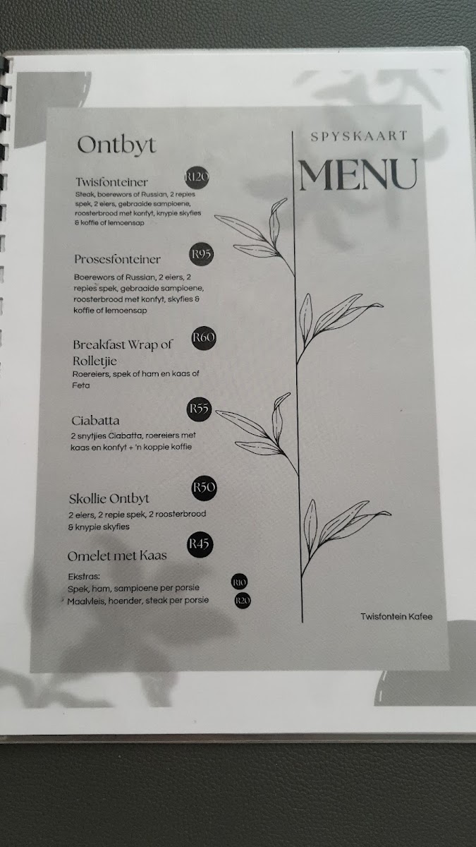 Twisfontein Kafee Photo Menu 1