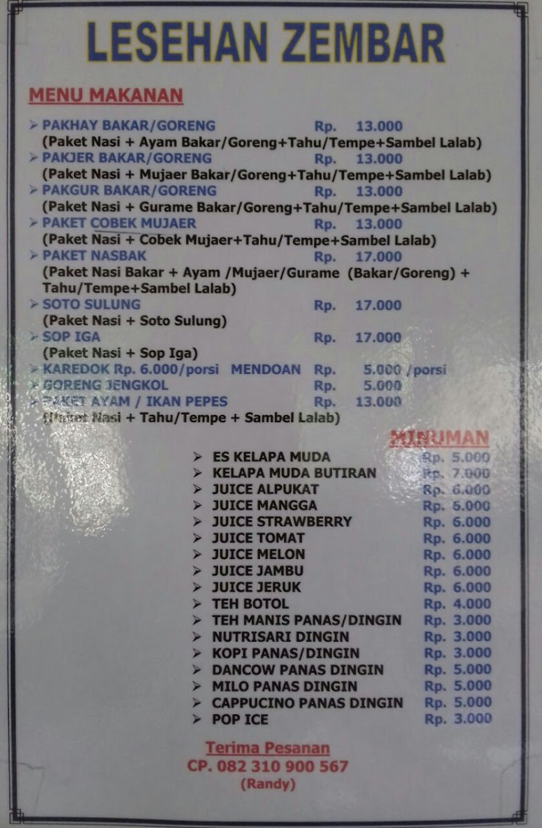 Rumah Makan Lesehan Zembar Photo Menu 5