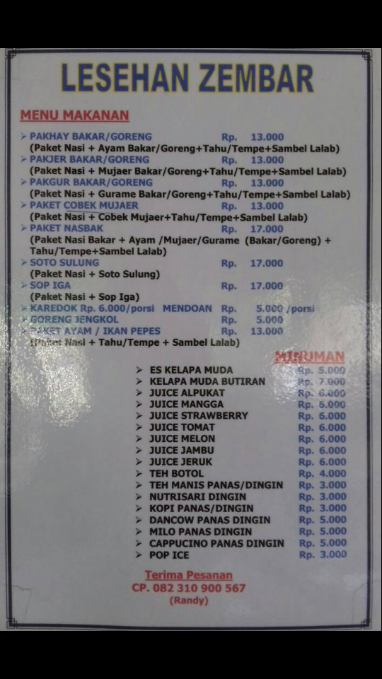 Rumah Makan Lesehan Zembar Photo Menu 7