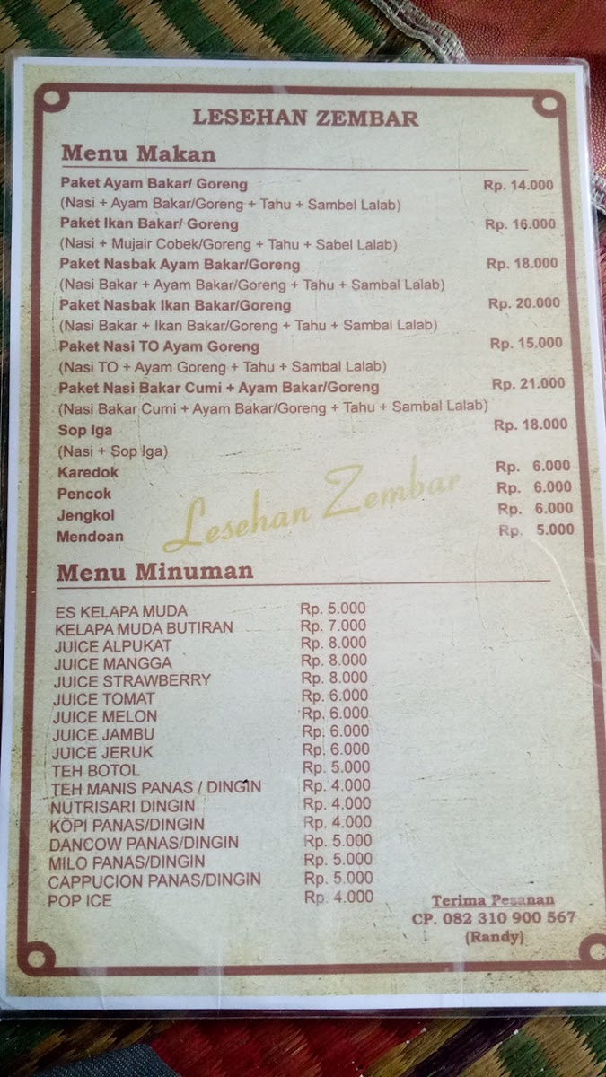 Rumah Makan Lesehan Zembar Photo Menu 8