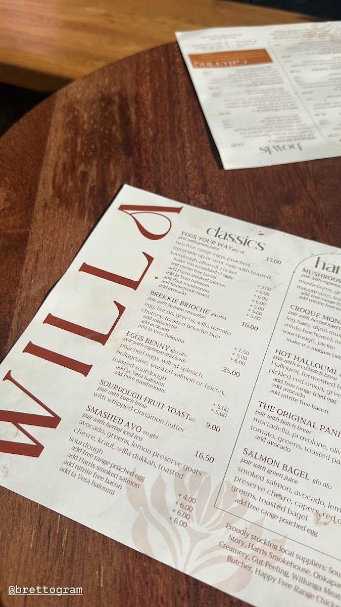Willa Coffee Shop Photo Menu 3