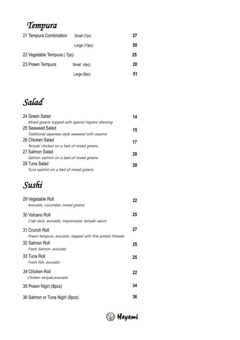 Hayami Japanese restaurant Photo Menu 5
