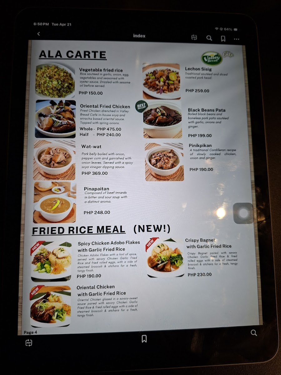 Valley Bread Café - Km4, La Trinidad Photo Menu 1