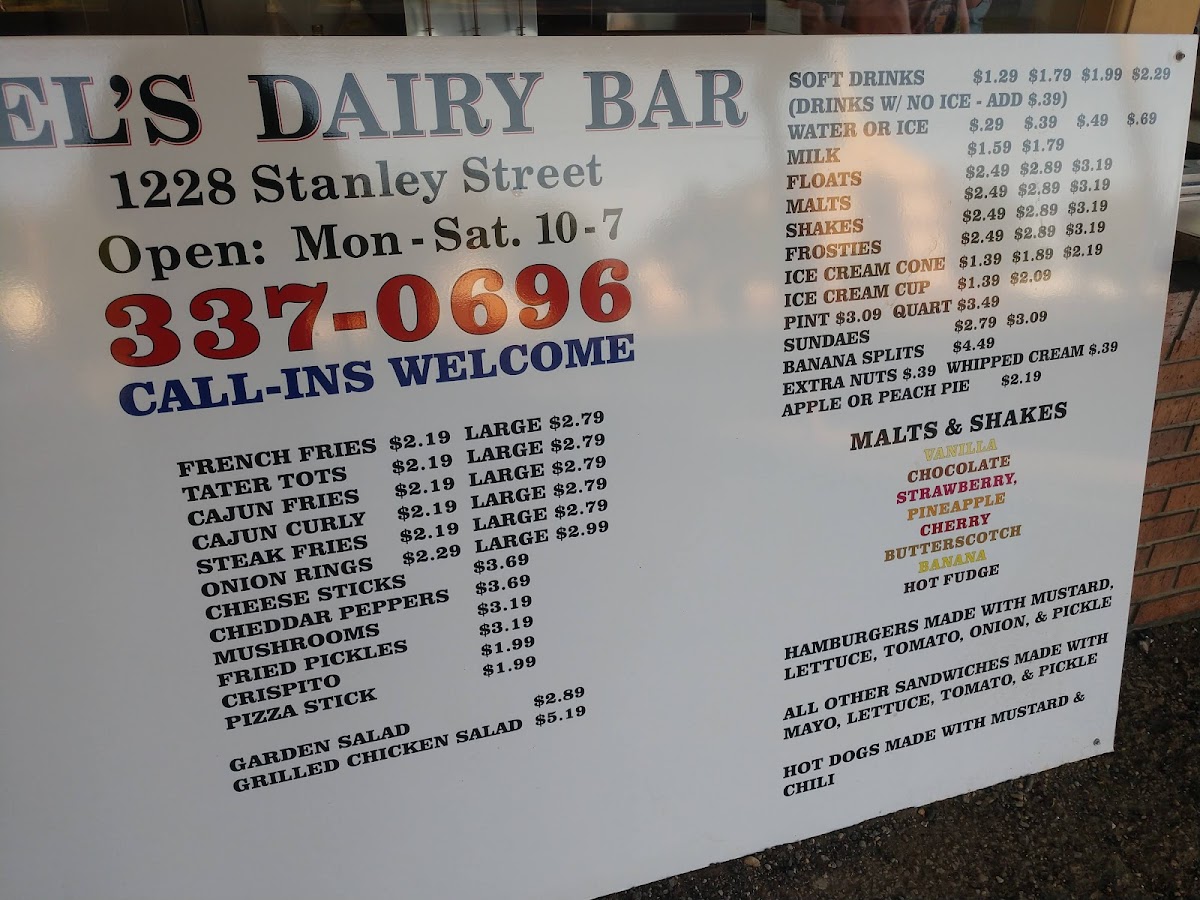Mel's Dairy Bar Photo Menu 1