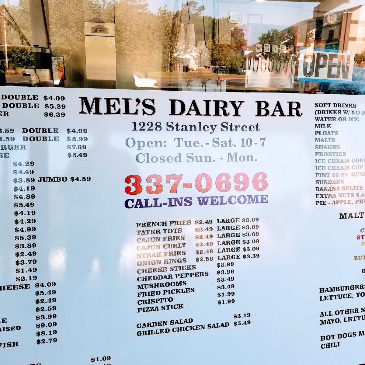 Mel's Dairy Bar Photo Menu 2