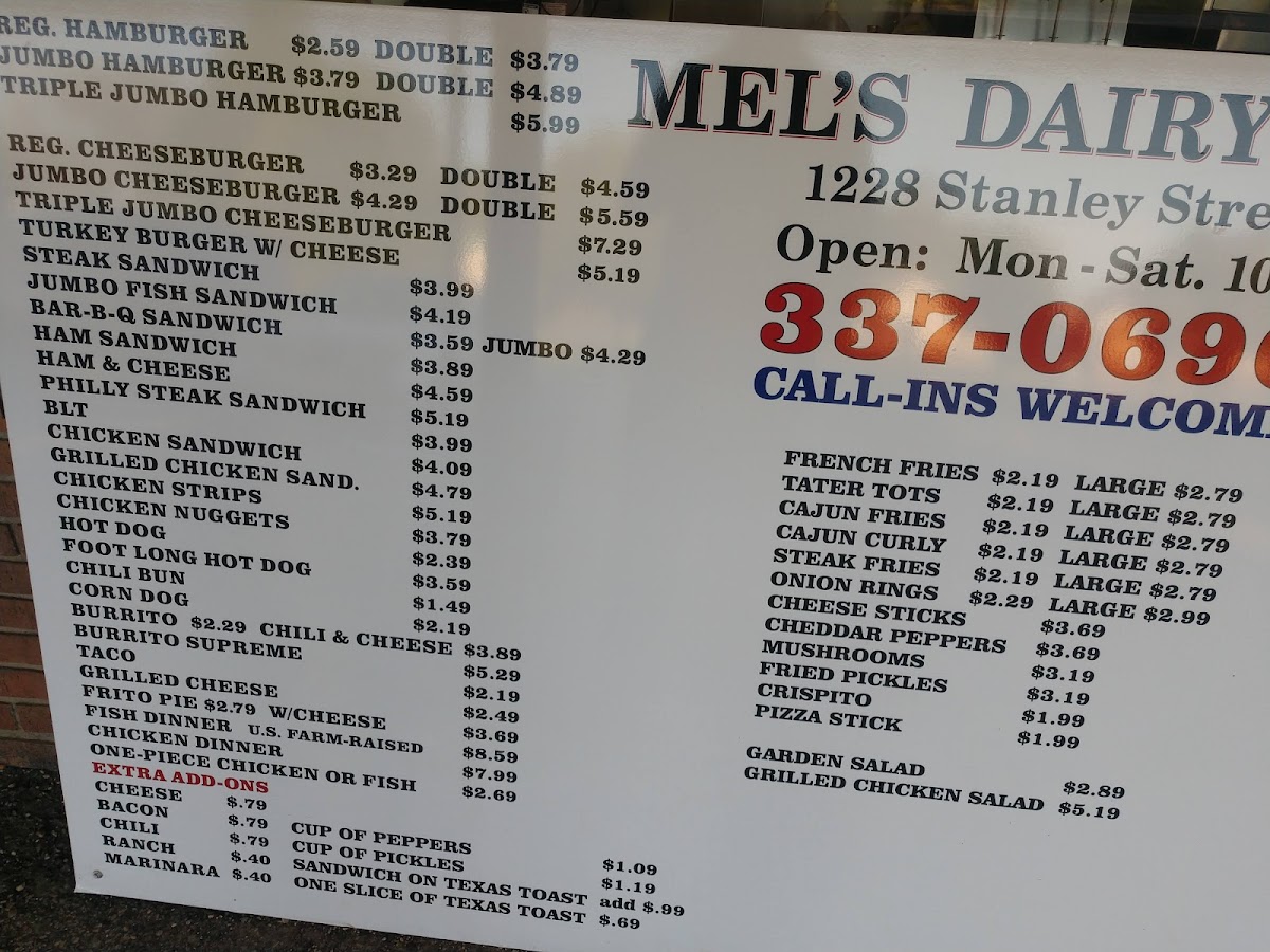 Mel's Dairy Bar Photo Menu 3