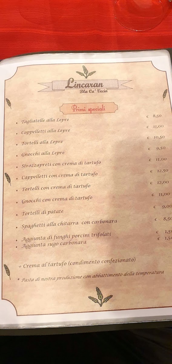 Ristorante Lincaran dla Ca' Vecia Photo Menu 10