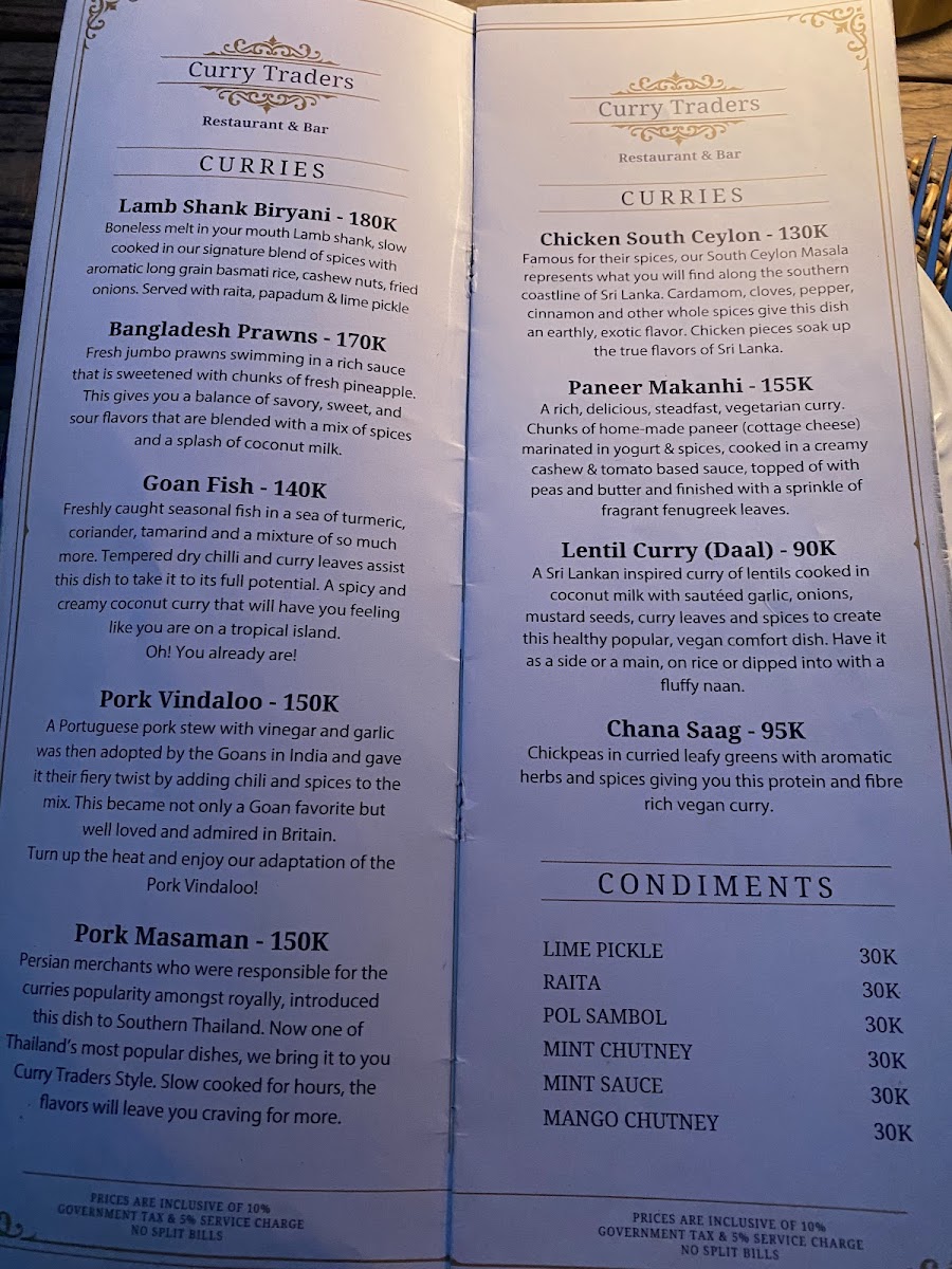 Curry Traders Restaurant and Bar Photo Menu 2