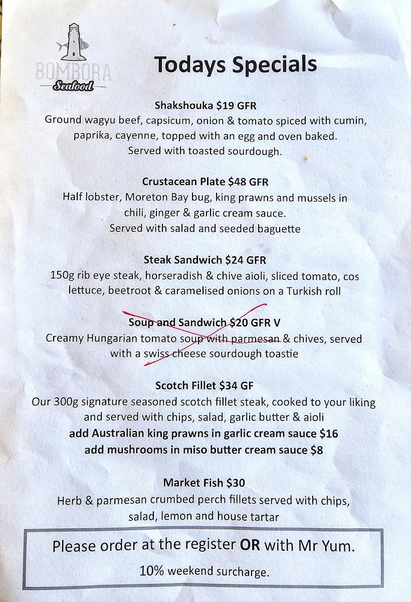 Bombora Seafood Cafe/Restaurant Photo Menu 10