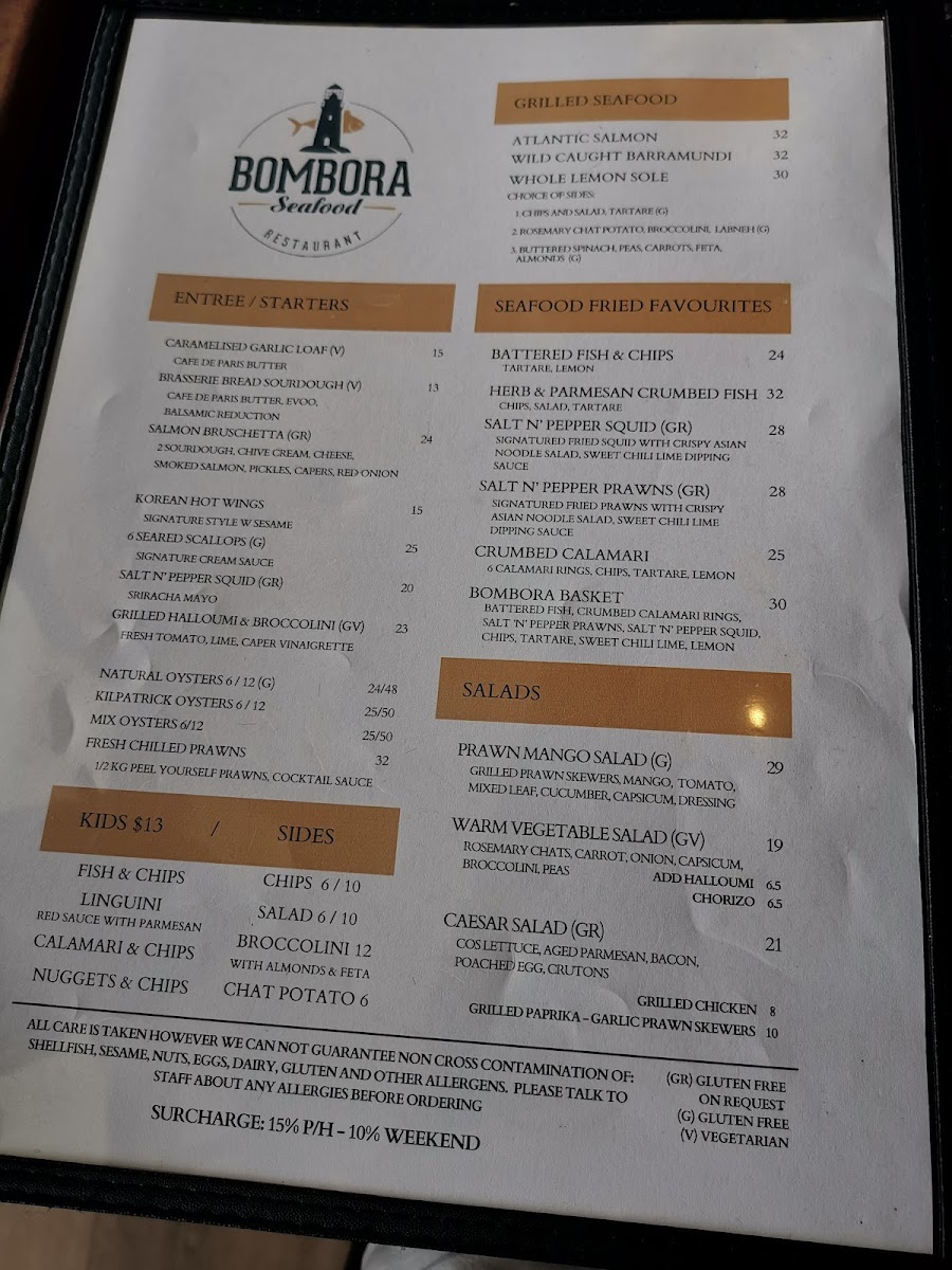 Bombora Seafood Cafe/Restaurant Photo Menu 7