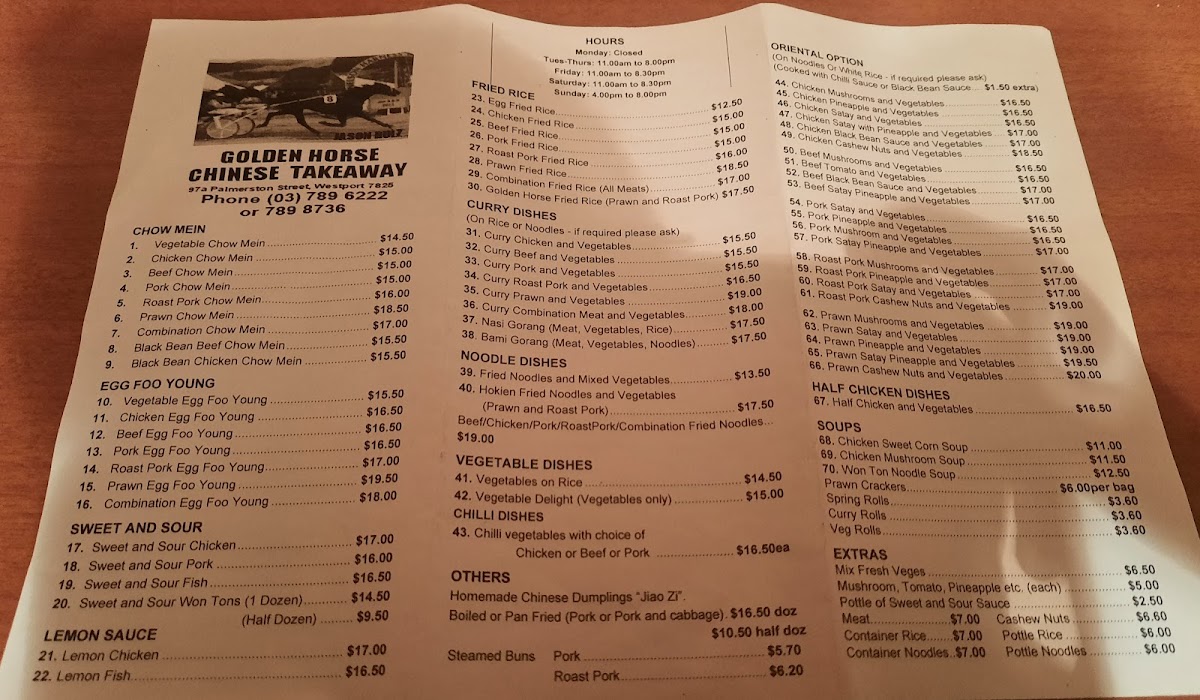 Tony’s Buller Cafe Chinese takeaway Photo Menu 6
