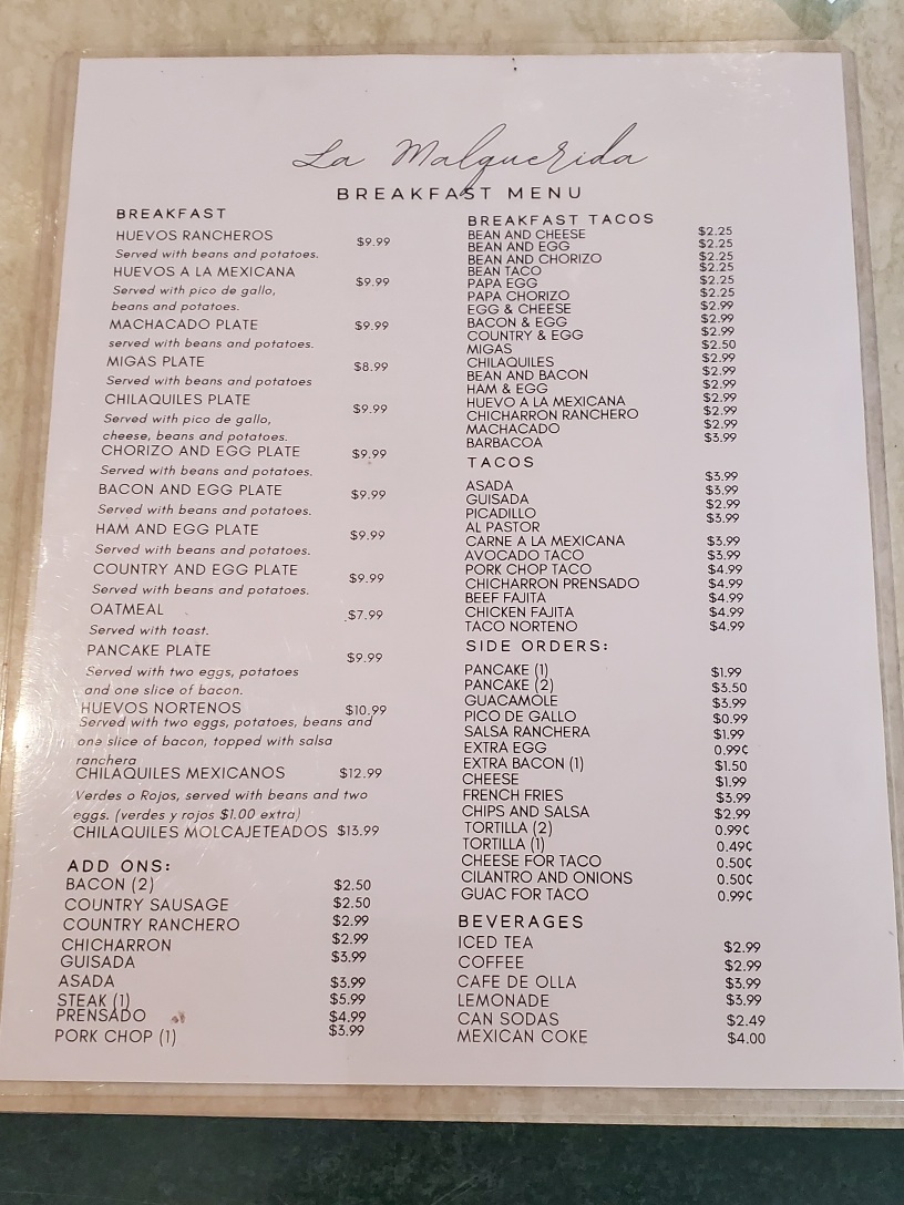 La Malquerida Mexican Restaurant Photo Menu 1