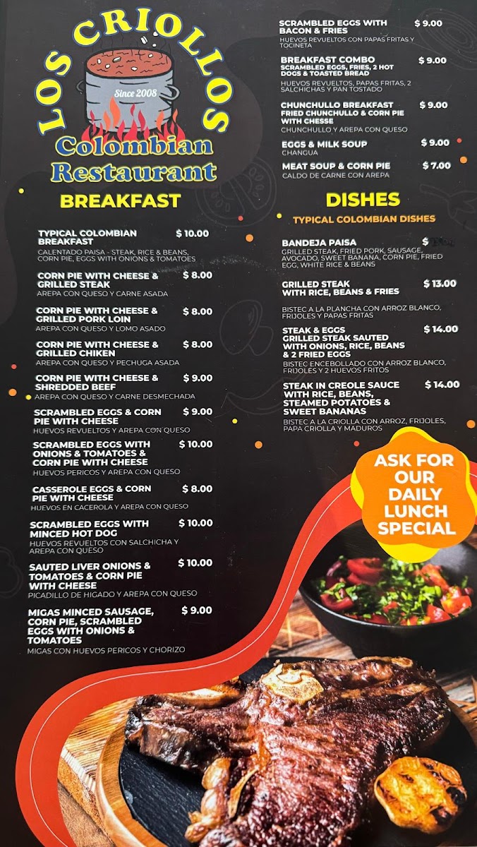 Los Criollos Colombian Restaurant Photo Menu 2