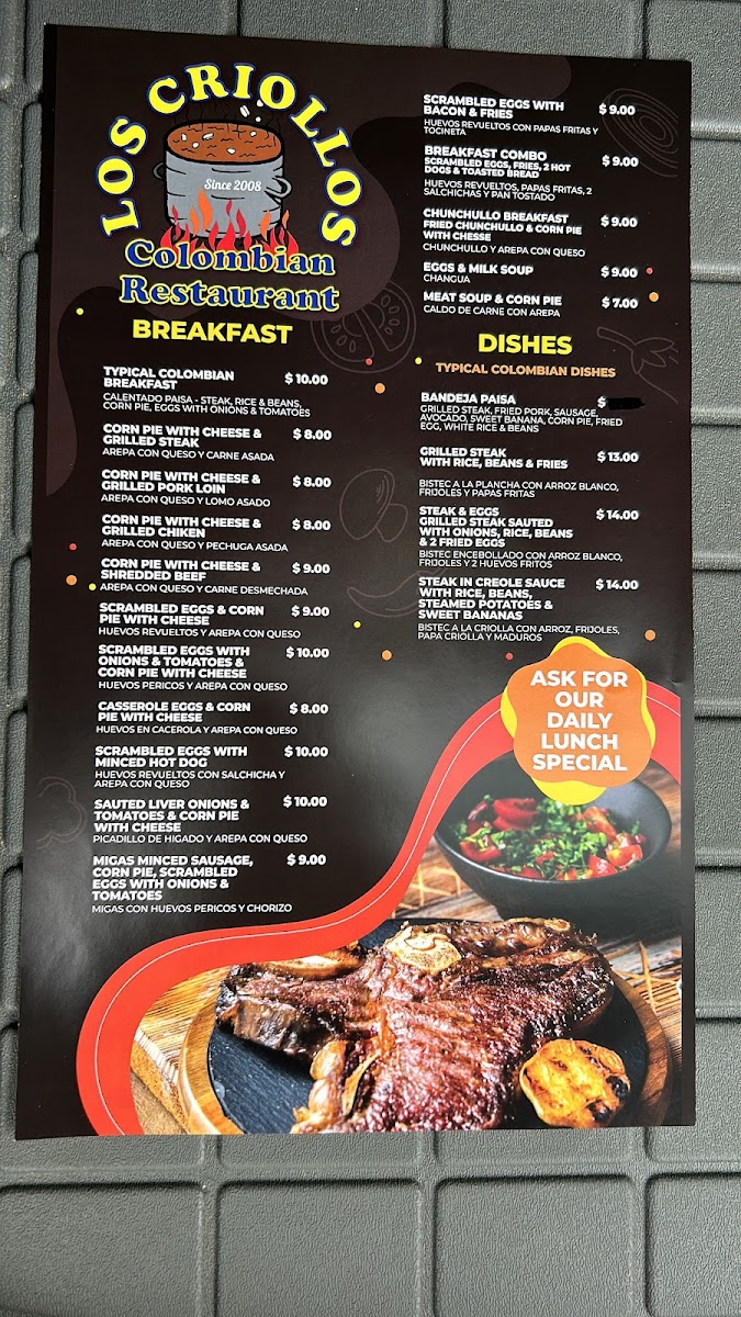 Los Criollos Colombian Restaurant Photo Menu 3