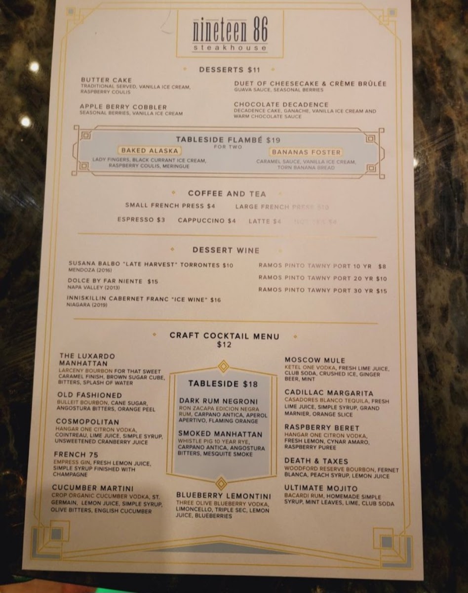 Nineteen 86 Steakhouse Photo Menu 10